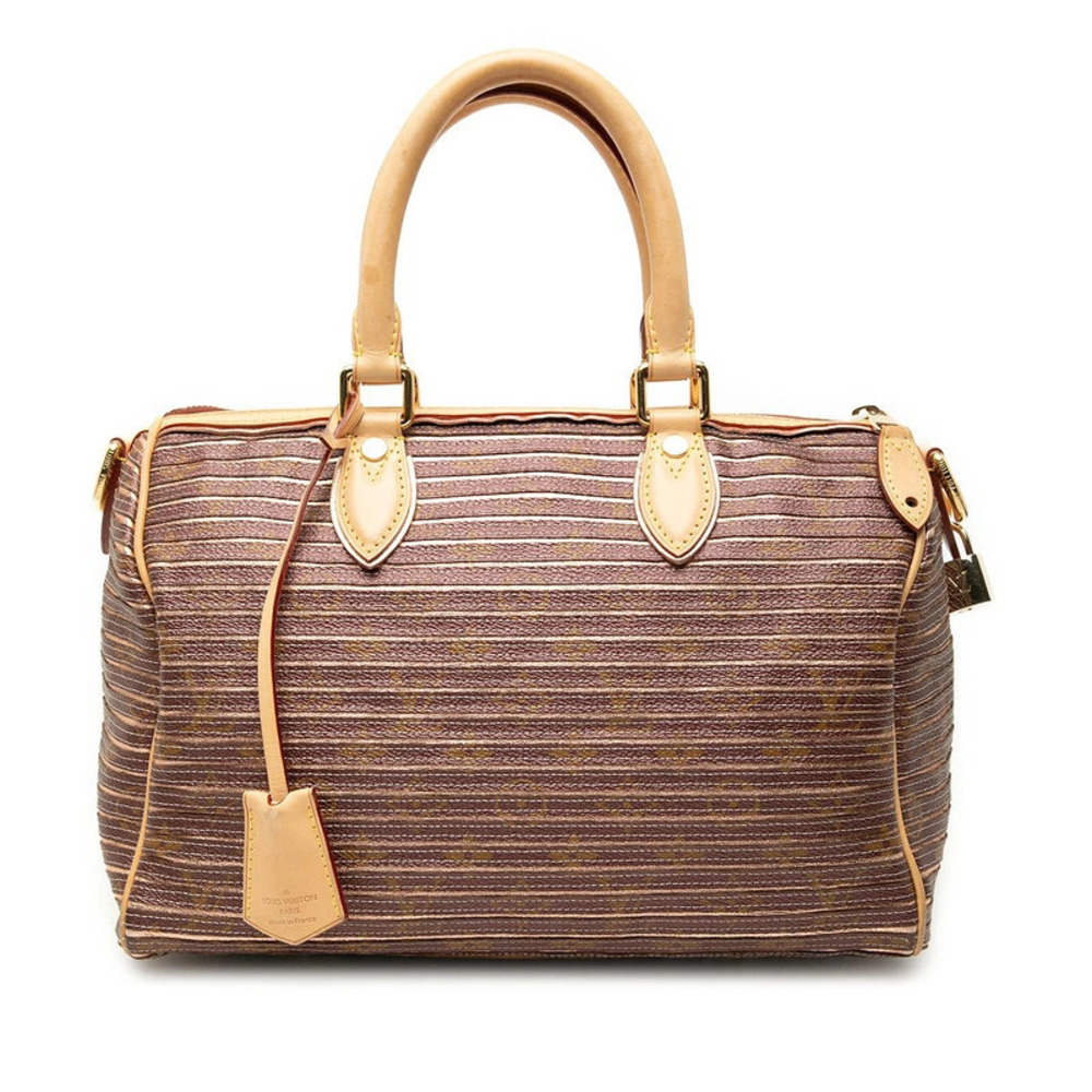 Louis Vuitton Eden Speedy Bandouliere Handbag Pink Peach Leather Canvas